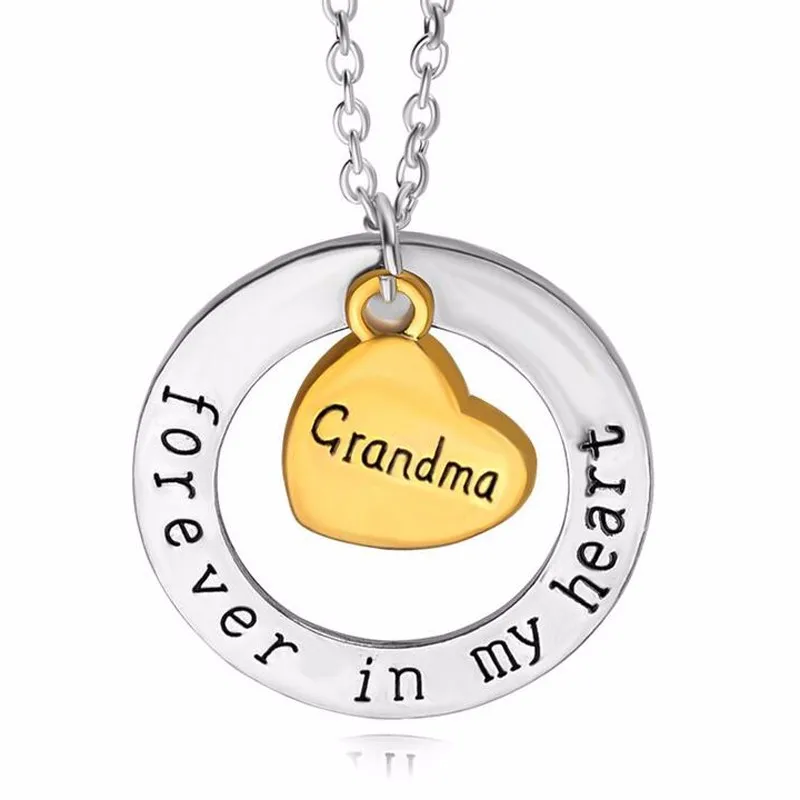 Dad Mom Grandma Sister Gold Forever In My Heart Family Charm Pendant Necklace